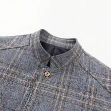 Men Casual Stand Collar Striped Jacket, Suitable For Spring & Autumn, Business Casual Blazer Outwear - Grey - View 3