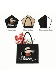 Bộ túi tote in chữ, bao gồm túi tote và túi đựng mỹ phẩm, túi tote nhẹ, dung tích lớn, có dây đeo ví, túi mua sắm bằng vải bố tái sử dụng, túi du lịch biển di động, kèm túi đựng mỹ phẩm, lý tưởng cho tiệc cưới, quà tặng phù dâu, quà sinh nhật, quà Ngày của Mẹ (hướng dây đeo ngẫu nhiên), hoàn hảo cho kỳ nghỉ biển và những dịp lễ cần thiết. - màu đen - Xem 7