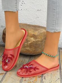 Fashionable New Handmade Beaded Slip-On Slippers, Suitable For Indoor And Outdoor Wear - Red - View 5
