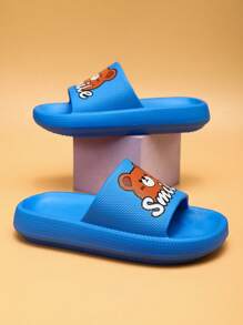 儿童泡沫拖鞋，轻便防滑软底可爱卡通熊拖鞋，中大童居家休闲速干舒适系带沙滩凉鞋，适合男孩和女孩 - 藍色 - 查看 8