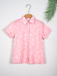 EMODA CREPE BLOUSE WITH HEART AND BUTTON #SHIRT#HEARTSHIRT - Pink - View 2