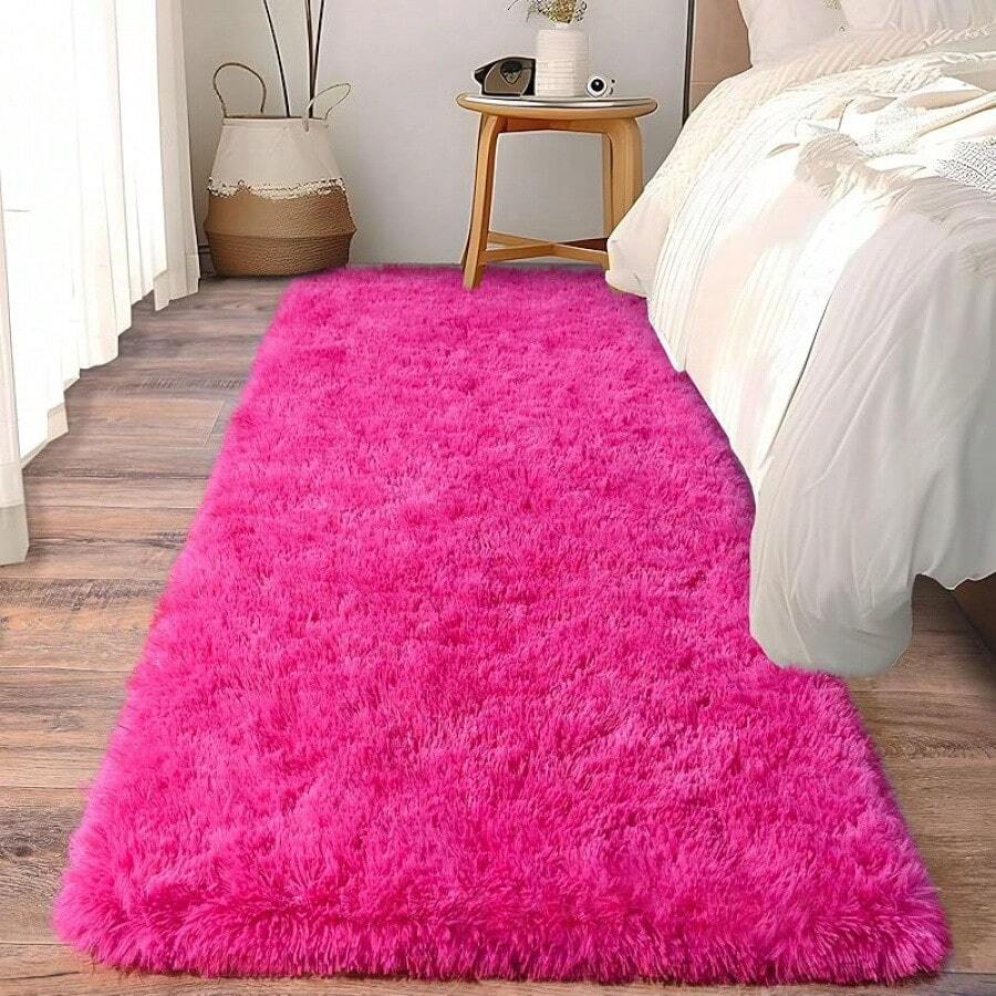 Soft Fluffy Shag Throw Area Rug, 2x4 Black, Non-Slip Bedroom, Hallways, Bedside, Dorm, Living Room - Long Shaggy Rug - 粉色 - 查看 1