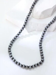 1 pieza Collar de múltiples capas con cuentas exageradas, estilo país occidental, textura de estaño y perlas falsas, cadena para suéter para mujeres - collar - Ver 8