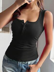 Women's Summer 90s Retro Sexy Casual Solid Color Sleeveless Slim Fitting Top - Black - View 9