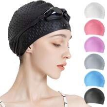 1pc Silicone Swim Cap, Comfortable Bathing Cap Suitable For Curly Short Hair, Medium/Long Hair, Unisex, Maintains Hair Style Home Bathroom Decor - Multicolor - View 1