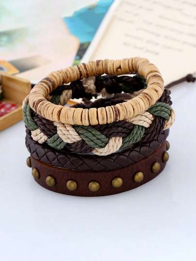 4件套复古编织手链套装，适合日常佩戴，新年和情人节礼物