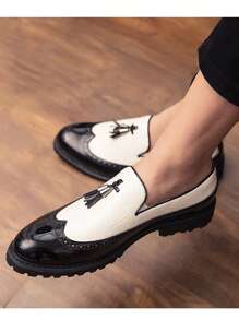 Męskie buty biurowe, czarno-białe, wsuwane, codzienne, z frędzlami, oddychające, wygodne, do jazdy samochodem/na formalne okazje, duże rozmiary, modne