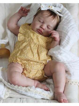 逼真的 50 厘米重生睡着婴儿娃娃，具有 3D 绘画皮肤和可见静脉，20 英寸柔软乙烯基新生婴儿，布质身体可爱装扮玩具（部分零件随机，包括奶嘴、发饰、奶瓶、尿布和衣服套装）