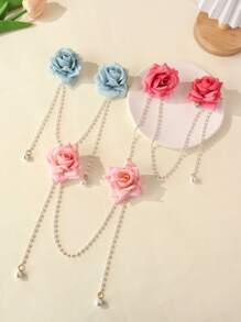 1pc Women's Romantic Faux Flower & Pearl Hair Clip