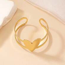 1pc Elegant Heart-Shaped Smooth Bangle Bracelet, Minimalist & Versatile Design For Women