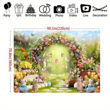 1pc High Quality Polyester, 7x5ft/8x6ft/10x8ft Spring Forest Path Easter Wreath Arch Green Grass Flower Rabbit Easter Eggs Butterfly Fairytale Flower Tulip Colorful Rose Party Decor Photography Backdrop Cloth, Washable, Low-Temperature Iron, Wrinkles Can Be Completely Removed, Tablecloth, Curtain
