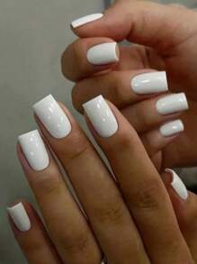 120Pcs Light White Press On Nails Short Medium Square Wearable Fake Nails Tips Full Cover False Nails Finger Decoration Office Daily Wear False Nails. Nail Supplies Nails - White - View 2