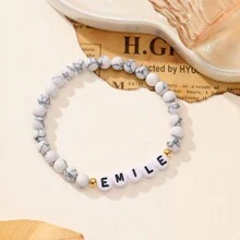 1 pieza Pulsera de piedra natural personalizada con nombre - Pulsera de cuentas con dije personalizado con texto, múltiples opciones de cuentas, mejor regalo de cumpleaños u ocasión especial para familia y amigos