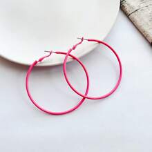 Pendientes aro coloridos, forma de círculo grande y exagerada, versátiles y personalizados - Rosa - Ver 5