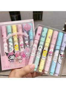 Sanrio Sanrio Hello Kitty Highlighter Pen Set Kawaii Kuromi Melody Cinnamoroll Art Fluorescent Markers Pens School Stationery