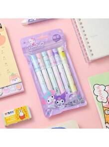 Sanrio Sanrio Hello Kitty Highlighter Pen Set Kawaii Kuromi Melody Cinnamoroll Art Fluorescent Markers Pens School Stationery