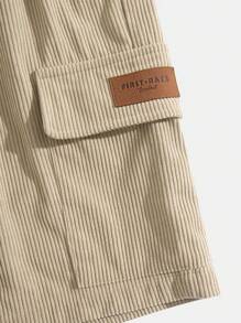 Men's Classic Corduroy Cargo Shorts, Multi-Pockets With Leather Tag, Drawstring & Color Block Design, Casual Fashion Streetwear For Summer, Bermuda Shorts