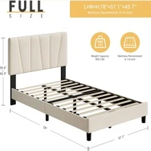 CuisinSmart Twin/Full/Queen/King Size Bed Frame With Headboard,Linen Upholstered Platform Bed With Adjustable Tufted Headboard,Strong Wooden Slats Supports,No Box Spring Required,Easy Assembly,Grey - 米色 - 查看 6