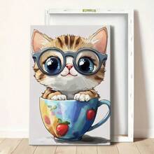 1 Pc, A Cute Happy Smiling Baby Cat Wearing Large Glasses Sits Inside, Original, Canvas, Wall Art, Living Room Wall Decorations, Bedrooms, Bathrooms, Frame Poster Art Prints, Hanging Paintings, Home Decoration, Festivals. Home