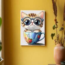 1 Pc, A Cute Happy Smiling Baby Cat Wearing Large Glasses Sits Inside, Original, Canvas, Wall Art, Living Room Wall Decorations, Bedrooms, Bathrooms, Frame Poster Art Prints, Hanging Paintings, Home Decoration, Festivals. Home