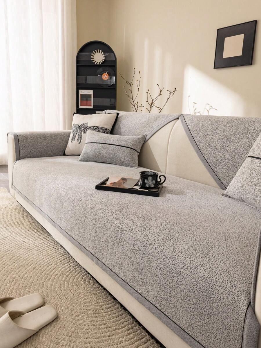 1 件雪尼尔沙发垫套，防滑，四季通用 - 淺灰色 - 查看 1