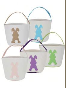 1pc Cylinder Shape Silk-Screened Plush Rabbit Ear Bag, Easter Gift Tote Bag, Easter Holiday Celebration Rabbit Bag - Multicolor - View 1