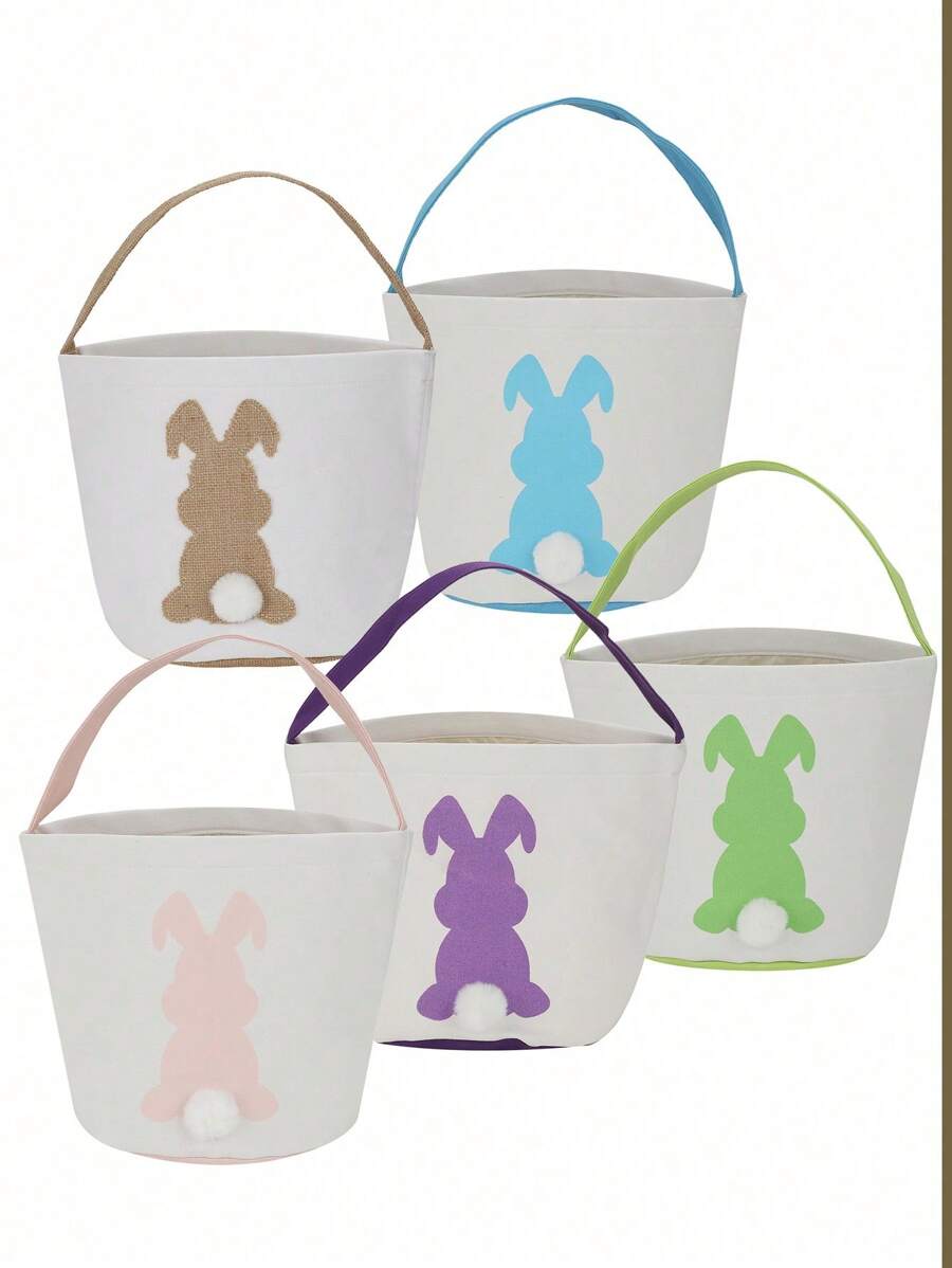 1pc Cylinder Shape Silk-Screened Plush Rabbit Ear Bag, Easter Gift Tote Bag, Easter Holiday Celebration Rabbit Bag - Multicolor - View 1