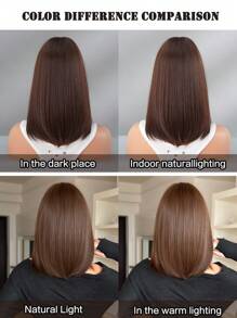 Mocha Brown Bob Wig, Dark Roots, Short Straight Hair, Shoulder-Length, With Bangs, Natural Realistic Look, Heat-Resistant Synthetic Wig, Suitable For Stylish Girls For Daily Wear & Party Occasions, 16 Inches - Mocha Brown - View 9