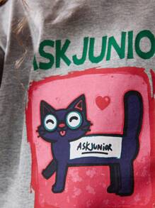 ASK JUNIOR 青少年女孩短袖 T 恤,可爱图案印花圆领休闲 T 恤 - 灰色 - 查看 10