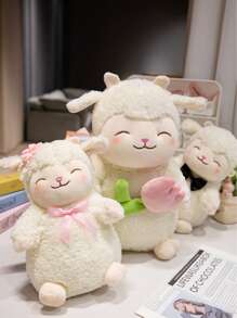 带郁金香的羔羊毛绒玩具，坐着可爱的绵羊填充动物带蝴蝶结可爱的绵羊超柔软婚礼装饰玩具浪漫母亲节礼物，适合男孩女孩儿童礼物 - 彩色 - 查看 12
