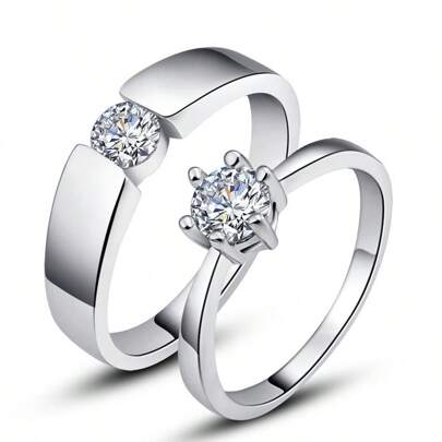 VENTDEPOT anillos de Boda, MXZRI-001, 1Pares, Talla 1x 5.5 y 1x8mm, 16 y 18.2Ø, Circunferencia 50.5 y 57mm, Circonia/Metal, Plata.