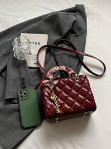 2024新款勃艮第红钻石纹手提包，小巧优雅，高端大气，斜挎单肩包圣诞礼物，非常适合旅行和派对，女性最佳母亲节礼物，时尚勃艮第包 - 彩色 - 查看 8