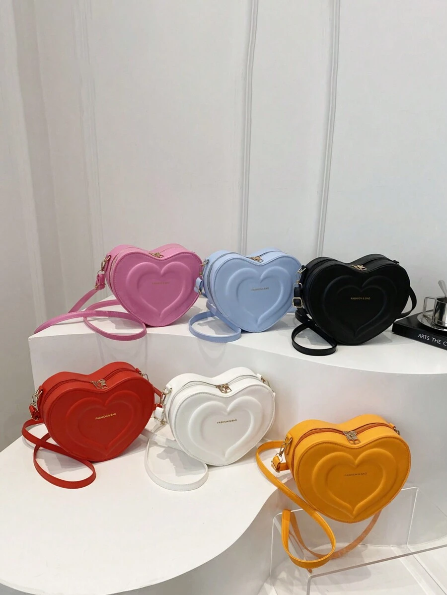 1pc Cute & Fresh Heart-Shaped Crossbody Bag, Made Of PU Material, Zipper Closure, Adjustable Strap, Large Capacity, Suitable For Teenagers, Whether For Student Daily Use, Outdoor Travel, Or Everyday Carry, Fashionable And Stylish, Also A Great Gift For Friends - Love Crossbody Bag - View 1