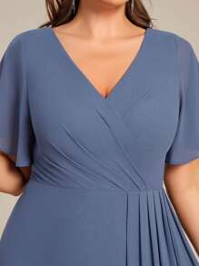 Elegant Chiffon Pleated Bust Slit Bridesmaid Dress, Dusty Blue Spring Dresses, Valentine's Day Dresses - Dusty Blue - View 6