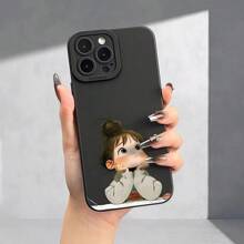 Cute Girl Thinking Minimalist Print Phone Case, Classic Matte Black Full Coverage Phone Protective Case Compatible With Apple And Series Waterproof Shockproof Anti-Fall Scratch Resistant - Multicolor - View 3