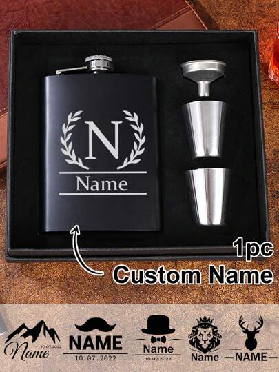 1pc Custom Engraving Name Portable Hip Flask Set, Personalized Engraved Name Flask For Men, Customized Liquor Flask, Customizable Stainless Steel Engraved Flask, Groomsmen Flask, A Wine Jug/Wine Bottle Set
