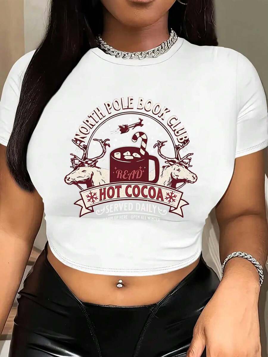 Graphic Printed Short T-Shirt, Y2K Spring And Summer Short-Sleeved Crop Top, Women's Top