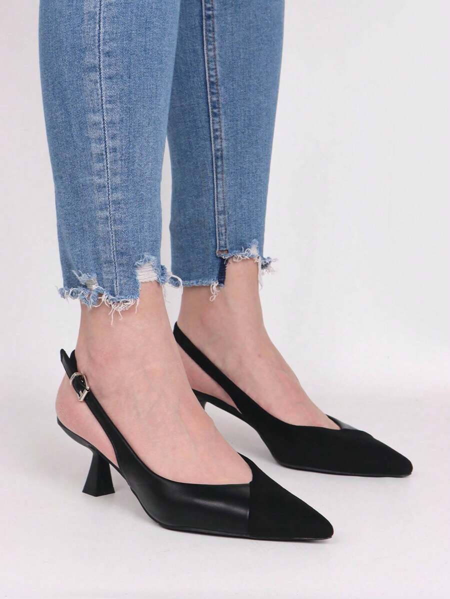 StellaMeli Pumps In P.U With Low Heel 6cm. Beautiful Upper In 2 Materials P.U And Synthetic Suede Stylish Sandals Summer Sandals For Women - Black - View 1