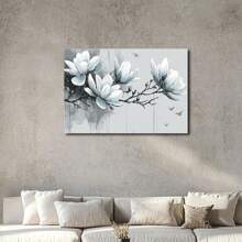 1 Pc, An Abstract Art-Style Drawing Of White And Blue Magnolia Flowers, Original, Canvas, Wall Art, Living Room Wall Decorations, Bedrooms, Bathrooms, Frame Poster Art Prints, Hanging Paintings, Home Decoration, Festivals. Home (2) - 彩色 - 查看 2