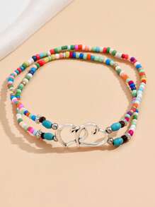 1pc Fashion Heart Beads Anklet, Layered Wear Boho Turquoise Seashell Anklet, Versatile For Any Occasion, Ideal Gift