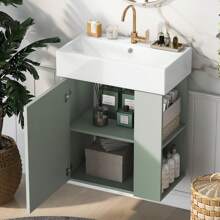GSSDEE 21.6inch Modern Floating Bathroom Vanity With Ceramic Basin - Perfect For Small Bathrooms