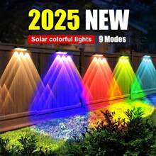 Super Bright 4LED Outdoor Garden Light 9 Modes Light Wall Villa Fence Wall Light Landscape Decoration Light Fence Stairs Exterior Wall Light Terrace Lighting Colorful Wall Light - Black - View 2