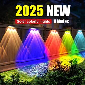 Luz de jardín exterior súper brillante con 4 LED, con 9 modos de iluminación, luz para valla, villa, pared, decoración del paisaje, cerca, escaleras, pared exterior, terraza, luz de pared de colores