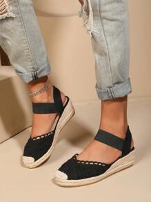 Sandalias de cuña de cuerda ligeras, transpirables y de moda para mujer - Negro - Ver 4
