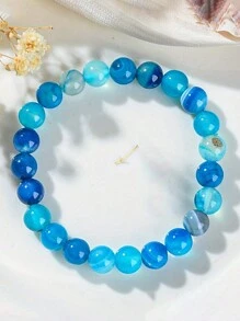 1 pièce Bracelet avec perles d'agate rayées bleues. Accessoire de mode, de yoga et de méditation pour femmes et hommes. Parfait pour le port quotidien, les fêtes de plage et les festivals