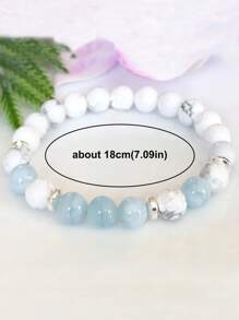 YAUKIA 1 件海蓝宝石 & 白玉 & 白纹石水晶手链，海蓝宝石疗愈玛拉宝石弹性手链，缓解焦虑镇静，增强直觉手链，水晶串珠手链，女士 - 彩色 - 查看 10