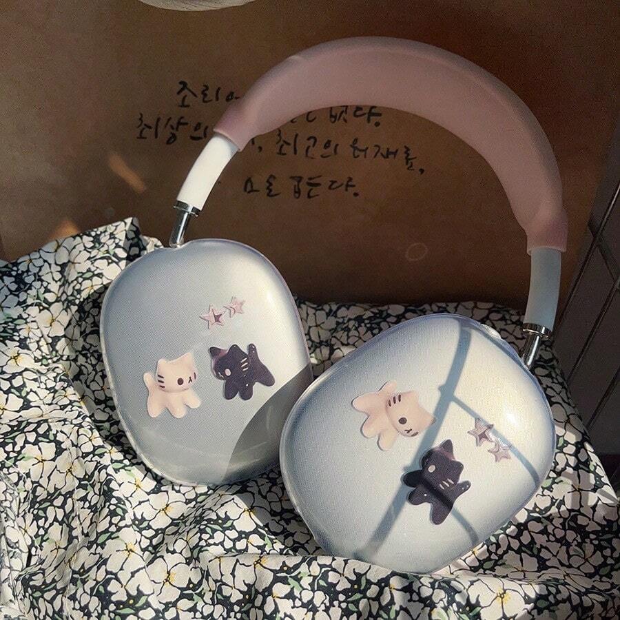 Transparent Protective Case For AirPods Max, Black & White Kitten Design - Clear - View 1