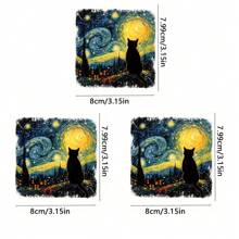 1pc/ 2pcs/3pcs Starry Night Cat Heat Transfer Printing Patch, Mixed Color Vinyl Animal Printing Patch, Suitable For DIY Fashion, Perfect Gift For Cat Enthusiasts, Compatible With Shirts, Jeans, Bags, Cat Clothes