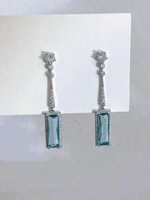 1 Pair Elegant Blue Colour Women Earrings,Simple Geometric Rectangle Tassel Earrings,Wedding Jewellery,Valentine's Day Gift,Dating Accessories