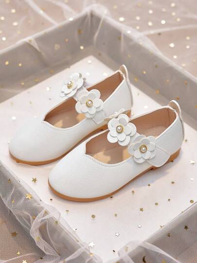 Flickmode Vita skor Flickor Blomma små läderskor Plattbottnade rund tå Skor Höst och vinter College Små skor
